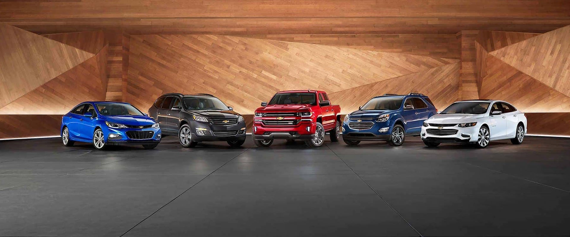 Lineup of Chevy Cars and Trucks