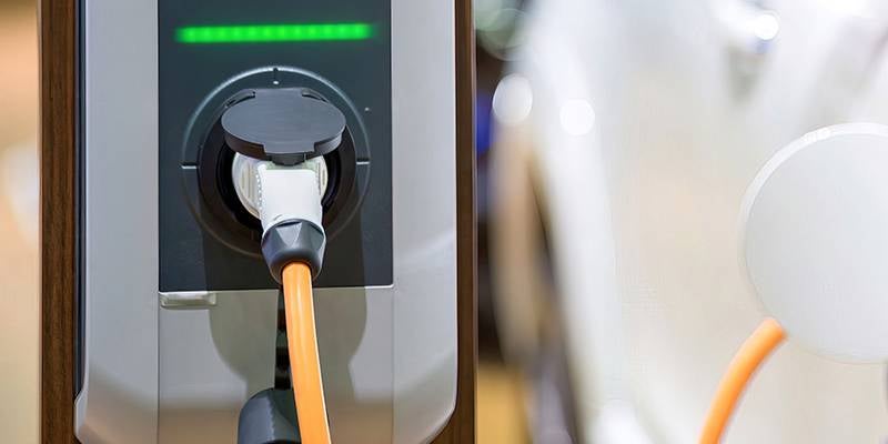 James Wood Motors Decatur close up of an EV charging port